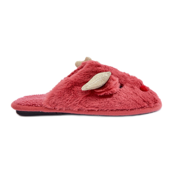 Chaussons de Noël en fourrure corail avec motif renne rouge Chaussons de Noël en fourrure corail avec motif renne rouge