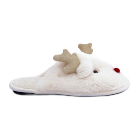Chaussons de Noël à motif renne, fourrure, blanc