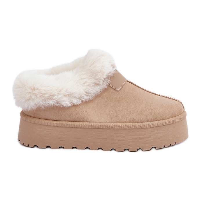 Bottines de neige basses avec fourrure sur plateforme Eco Suede, beige clair Bottines de neige basses avec fourrure sur plateforme Eco Suede, beige clair