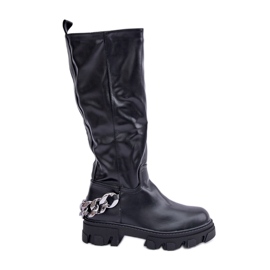 Bottines Plates Avec Chaîne Noir le noir