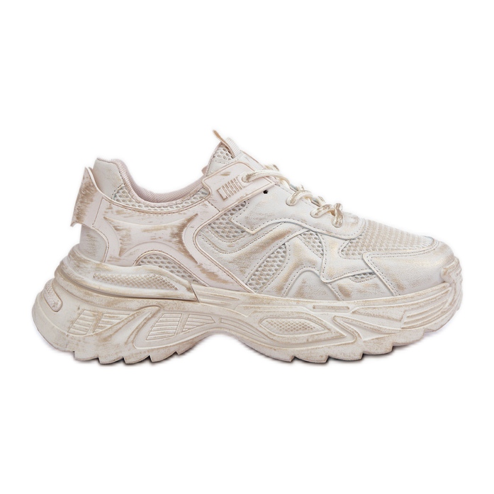 Baskets beiges pour femmes avec abrasions sur la plateforme