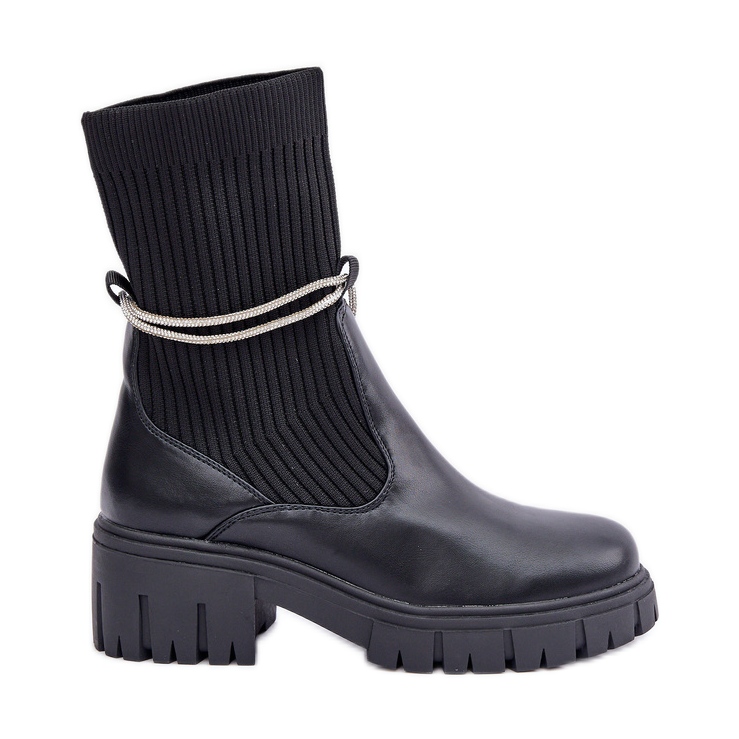 Bottines Dinarca noires avec chaussette et dentelle brillante le noir