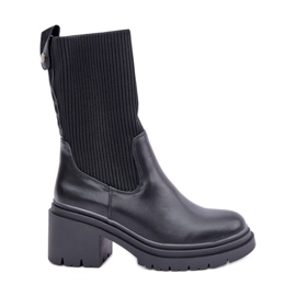 Bottines avec chaussette sur talon massif noir