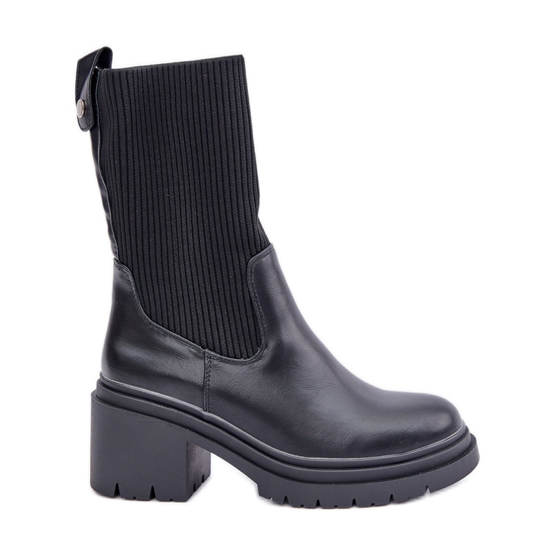 Bottines avec chaussette sur talon massif noir le noir