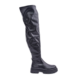 Cuissardes à talons plats, noir le noir