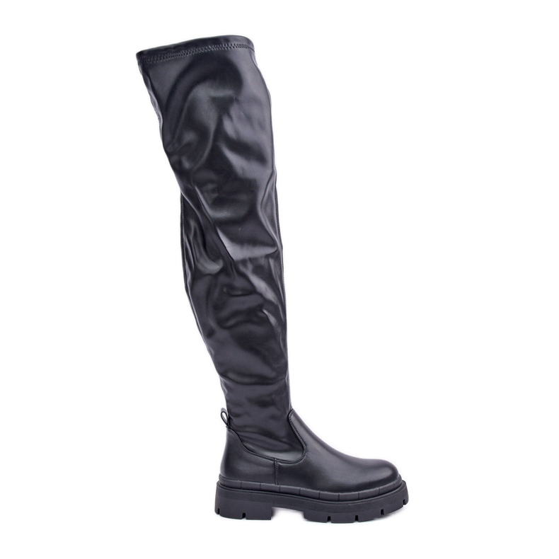 Cuissardes à talons plats, noir le noir