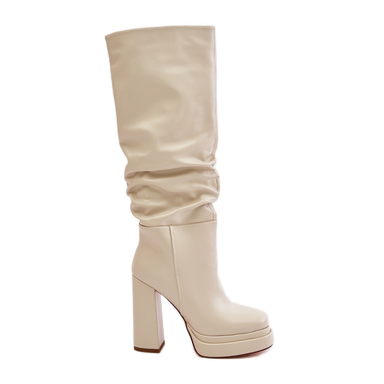 Bottines à talons en éco-cuir pour femmes beiges Bottines à talons en éco-cuir pour femmes beiges