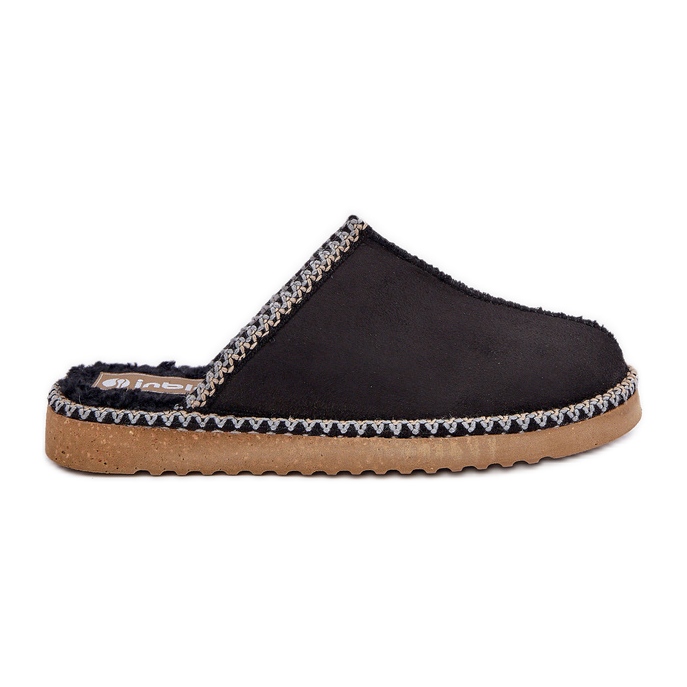 Inblu Chaussures d'intérieur femme avec broderie, noires le noir