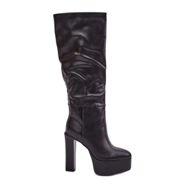 Bottes à talons hauts et à plateforme en cuir écologique, noir