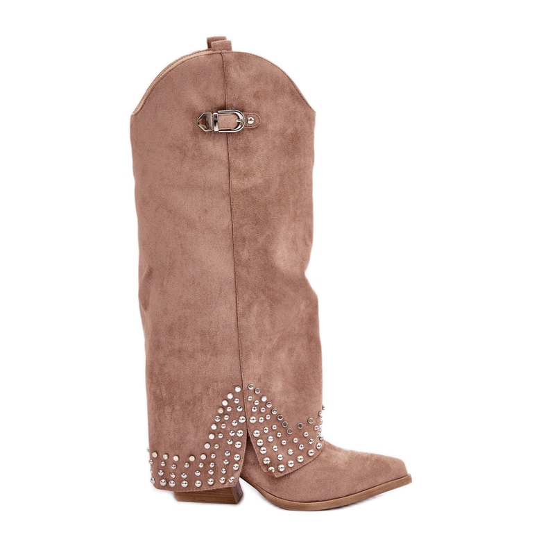 Bottines beige foncé à tige retroussée sur talon haut Bottines beige foncé à tige retroussée sur talon haut