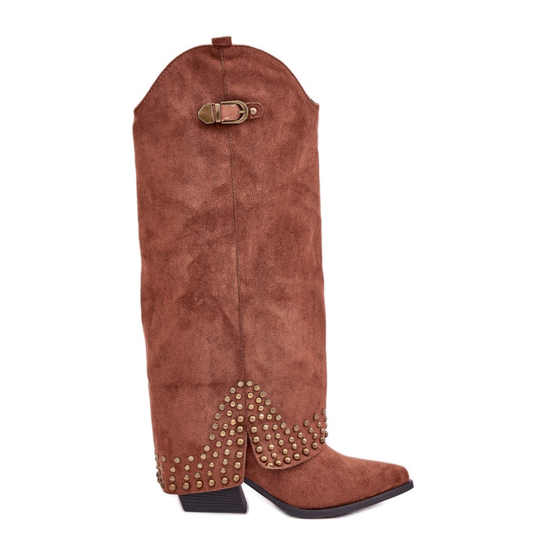Bottines marron à tige retroussée sur talon haut brun
