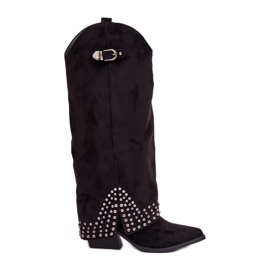 Bottines à tige retroussée sur talon, noir le noir