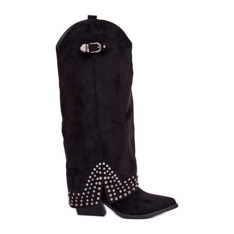 Bottines à tige retroussée sur talon, noir le noir