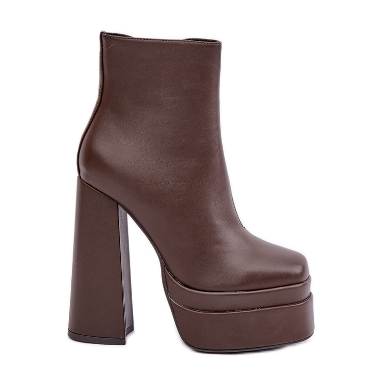 Bottines chocolat chaud sur plateforme massive et talon haut brun