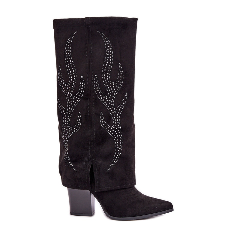 Bottines décorées à tige retroussée sur talon haut, noir le noir Bottines décorées à tige retroussée sur talon haut, noir le noir