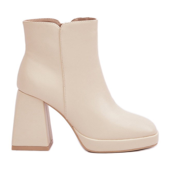 Bottines à talons hauts en cuir écologique beige clair