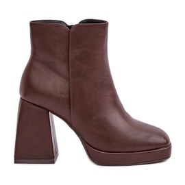 Bottines à talons hauts en cuir écologique, marron foncé Selarae brun