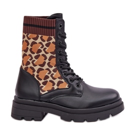 Bottines Worker Femme Avec Chaussette Imprimé Léopard Noir Penthis le noir