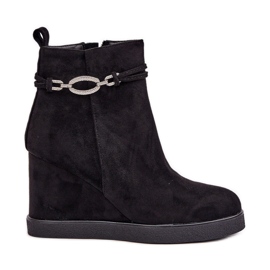 Bottines compensées à bride décorative, noir