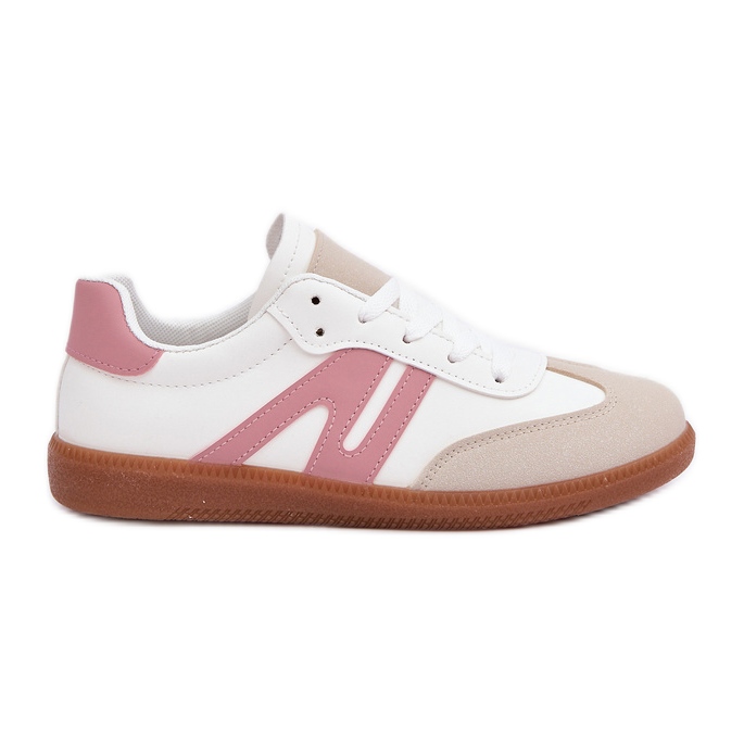 Baskets basses pour femmes en cuir écologique, blanches et roses Navidemi Baskets basses pour femmes en cuir écologique, blanches et roses Navidemi