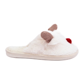 Chaussons Femme Fourrure Motif Renne Blanc