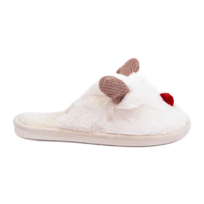 Chaussons Femme Fourrure Motif Renne Blanc blanche