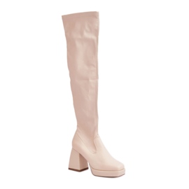 Bottines femme beige clair à talons stables