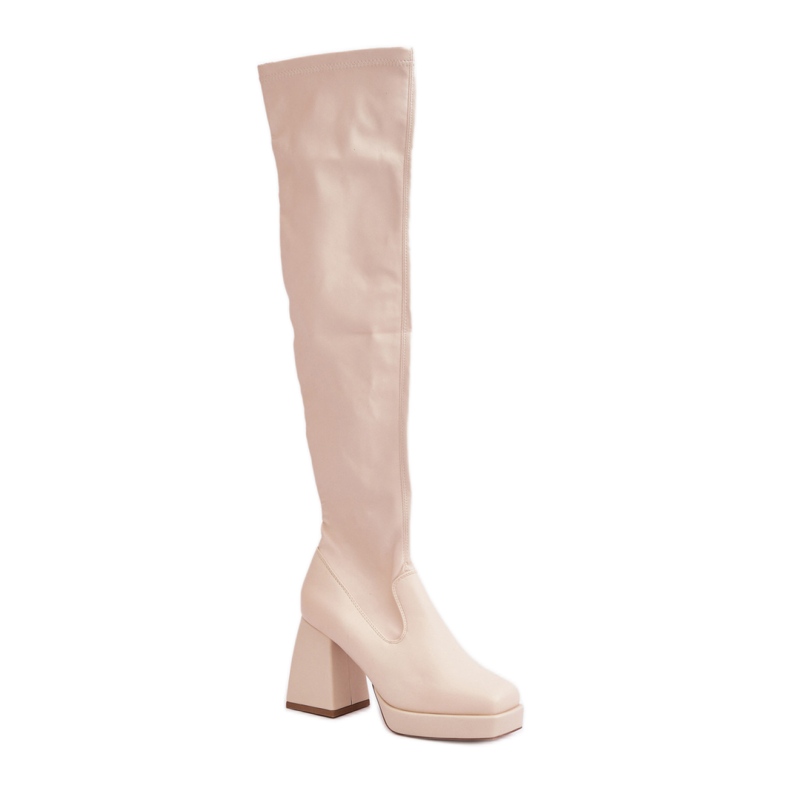 Bottines femme beige clair à talons stables