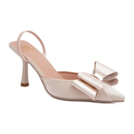 Step in style Talons hauts dorés pour femmes élégantes avec un nœud d'or Step in style Talons hauts dorés pour femmes élégantes avec un nœud d'or