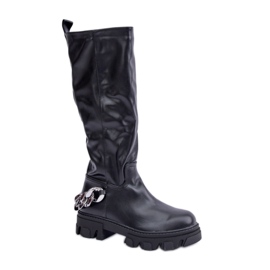 Bottes femme en éco-cuir avec chaîne, noir le noir Bottes femme en éco-cuir avec chaîne, noir le noir