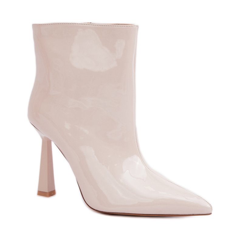 Bottines femme en cuir verni à talon haut, beige Bottines femme en cuir verni à talon haut, beige