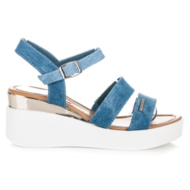 Vices Sandales sur un talon compensé en denim bleu