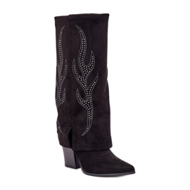Bottines femme à tige décorative, noires