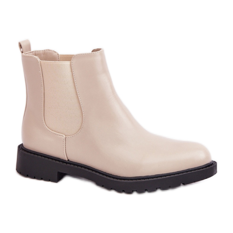 Bottines Chelsea femme beiges à talon plat Bottines Chelsea femme beiges à talon plat