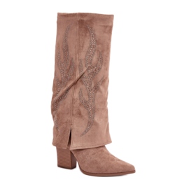 Bottines femme beiges à tige décorée