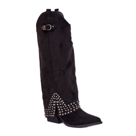 Bottines femme à tige décorative, noires