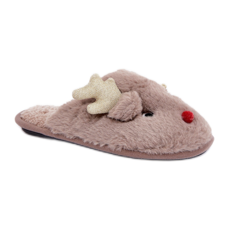 Chaussons femme à motif renne beige