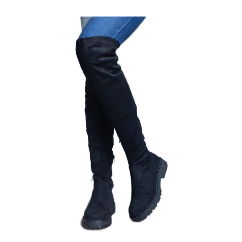 Boots longues noires à semelle plate par Tromi - Solea le noir
