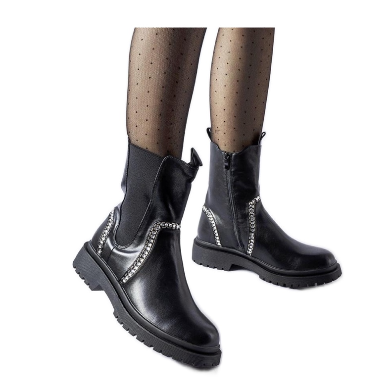 Bottines noires ornées de zircons Anastasio - Solea le noir