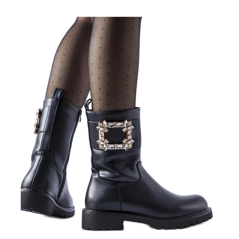 Bottines noires ornées de zircons Wagner - Solea le noir