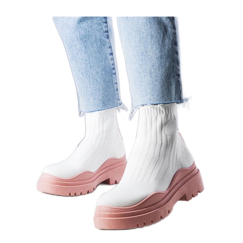 Boots chaussettes blanches à semelle rose Cali - Solea