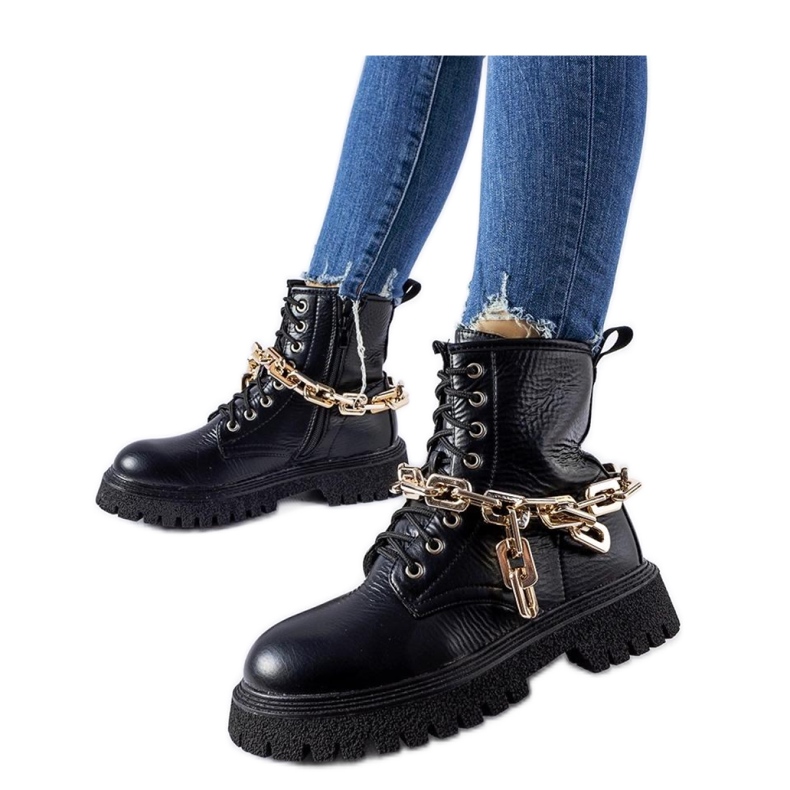 Bottines noires avec chaîne Bowling - Solea le noir