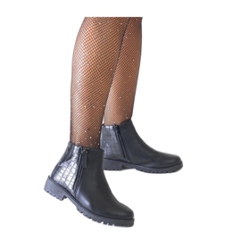 Bottines noires motif cuir crocodile, éco-cuir Mifsada - Solea