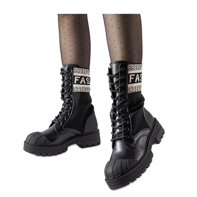 Boots chaussettes noires avec inscription Daria - Solea blanche le noir