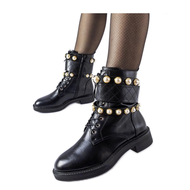 Bottines isolées noires avec perles normandes - Solea le noir