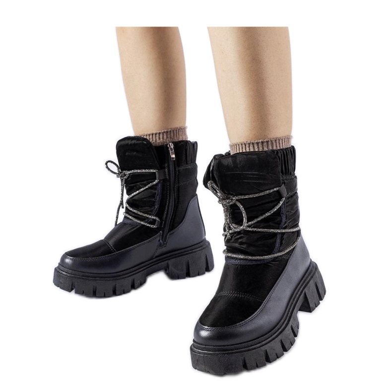 Boots de neige noires avec zircons Pettenasco - Solea le noir