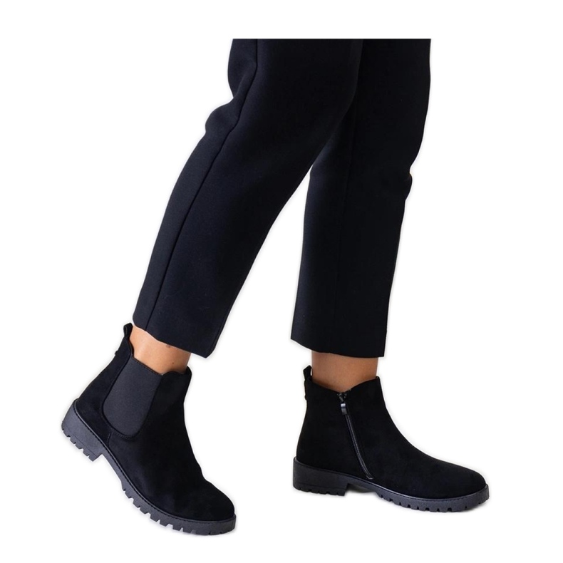 Bottines décontractées classiques noires en éco-daim Sabre - Solea le noir