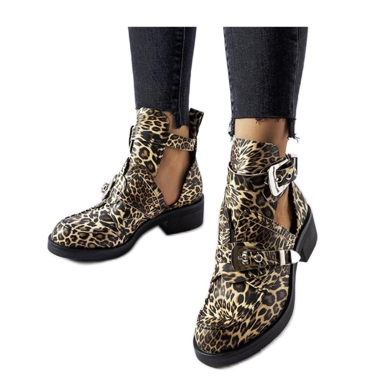 Boots à découpes imprimé léopard le noir