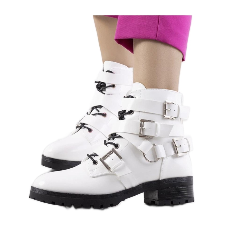 Bottines pour femmes avec fermeture éclair et boucles, blanches
