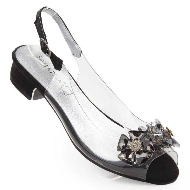 Sandales plates noires transparentes avec pierres de Sabatina le noir